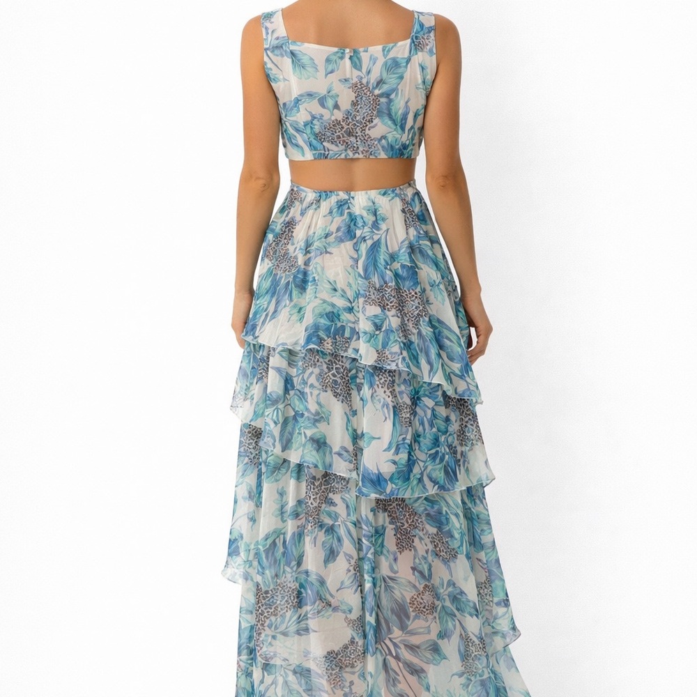 Chicway Tropical Leopard Print Ruffle High Low Maxi Dress - Picture 4 of 6
